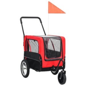 2-i-1-Cykelvagn för husdjur och joggingvagn röd och svart