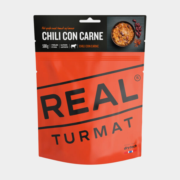 Frystorkad mat / campingmat Real Turmat Chili con Carne, glutenfri, portionsförpackning, 480 g